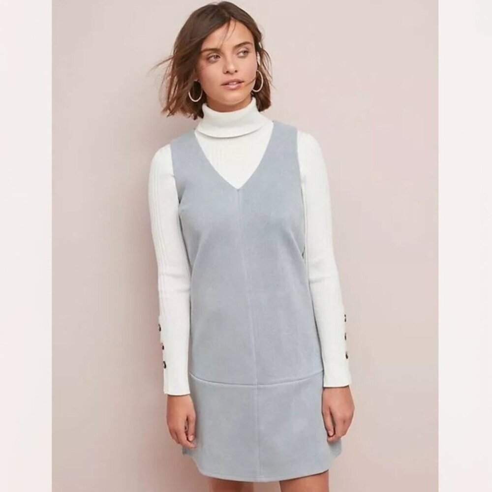 GUC Anthropologie Elizabeth Crosby Princeps Dress Faux Suede Light Blue Size XS